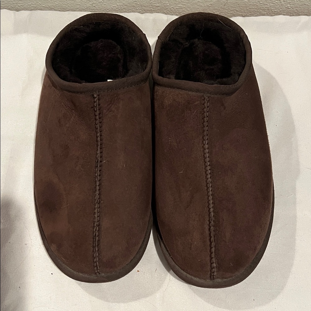 NWOT Men's Dark Brown Faux Suede Loafers with 100% Shearling Wool Lining